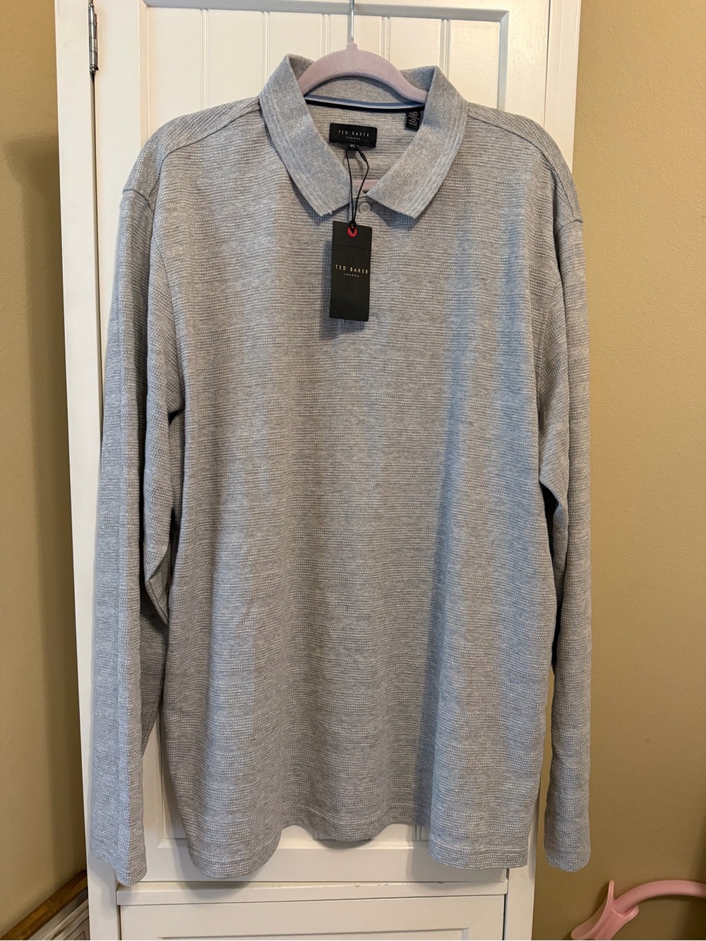 Ted Baker London Textured Knit Long Sleeve Polo XL NWT